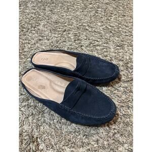 J Jill Suede Oxford Slip On Mules Loafers Navy 11